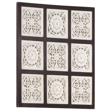 Hand-Carved Wall Panel MDF 60x60x1.5 cm Brown and White