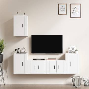 5 Piece TV Cabinet Set White Engineered Wood