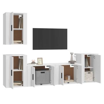 5 Piece TV Cabinet Set White Engineered Wood