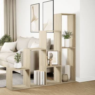  Room Divider Bookcase 4-Tier Sonoma Oak 143.5x29x143.5 cm Engineered Wood