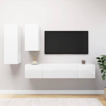  4 Piece TV Cabinet Set High Gloss White Engineered Wood