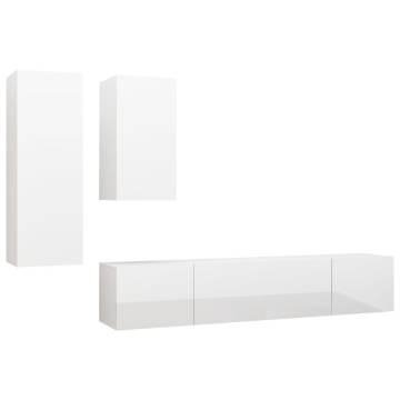  4 Piece TV Cabinet Set High Gloss White Engineered Wood