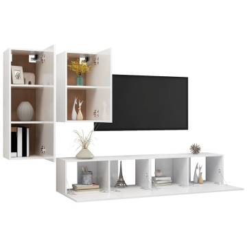  4 Piece TV Cabinet Set High Gloss White Engineered Wood