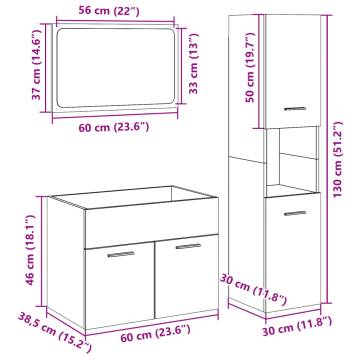  3 Piece Bathroom Furniture Set Sonoma Oak Engineered Wood