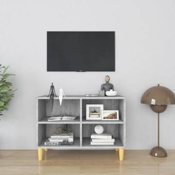  TV Cabinet with Solid Wood Legs Grey Sonoma 69.5x30x50 cm