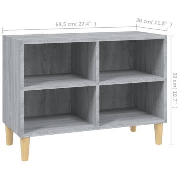  TV Cabinet with Solid Wood Legs Grey Sonoma 69.5x30x50 cm