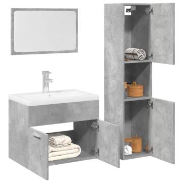  3 Piece Bathroom Furniture Set Concrete Grey Engineered Wood