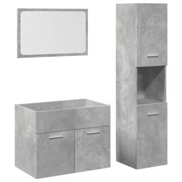  3 Piece Bathroom Furniture Set Concrete Grey Engineered Wood