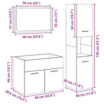  3 Piece Bathroom Furniture Set Concrete Grey Engineered Wood