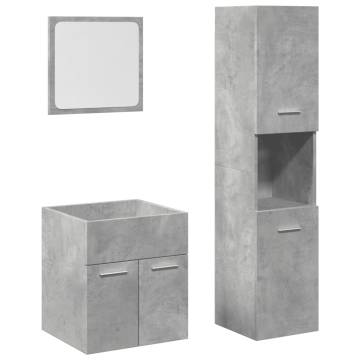  3 Piece Bathroom Furniture Set Concrete Grey Engineered Wood