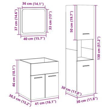  3 Piece Bathroom Furniture Set Concrete Grey Engineered Wood