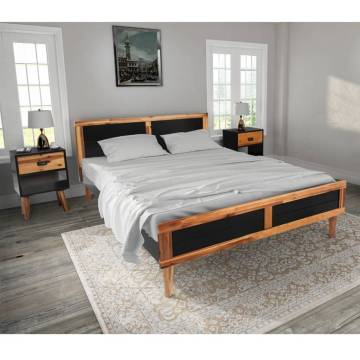  Bed Frame with Bedside Cabinets Solid Acacia Wood