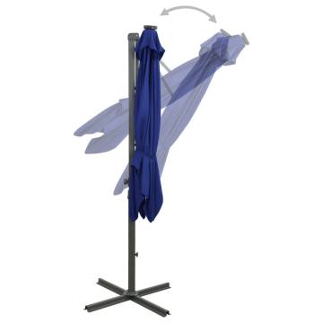 Cantilever Umbrella with Pole and LED Lights Azure Blue 300 cm