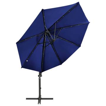 Cantilever Umbrella with Pole and LED Lights Azure Blue 300 cm