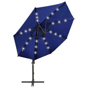 Cantilever Umbrella with Pole and LED Lights Azure Blue 300 cm