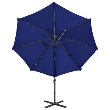 Cantilever Umbrella with Pole and LED Lights Azure Blue 300 cm