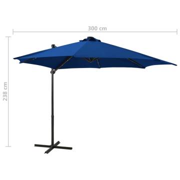 Cantilever Umbrella with Pole and LED Lights Azure Blue 300 cm