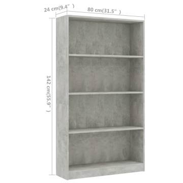 4-Tier Book Cabinet Concrete Grey 80x24x142 cm Engineered Wood