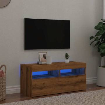  TV Cabinet with LED Lights Artisan Oak 90x35x40 cm Engineered Wood