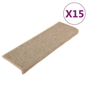  Stair Mats Self-adhesive 15 pcs Dark Beige 65x21x4 cm