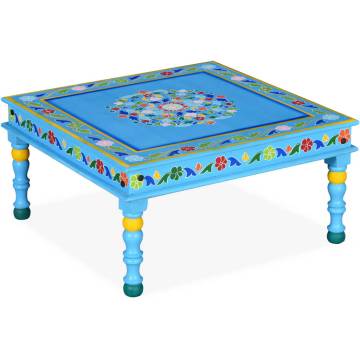  Coffee Table Solid Mango Wood Turquoise Hand Painted