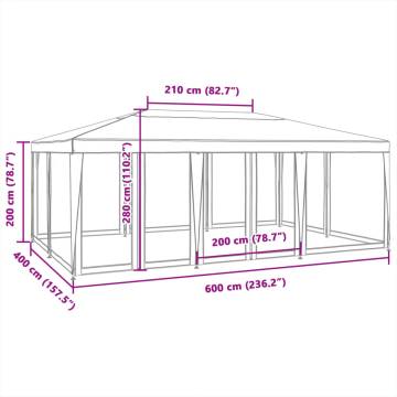  Party Tent with 10 Mesh Sidewalls Red 6x4 m HDPE