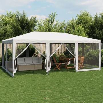  Party Tent with 10 Mesh Sidewalls White 6x4 m HDPE