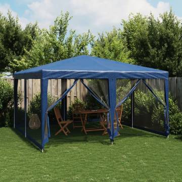  Party Tent with 8 Mesh Sidewalls Blue 4x4 m HDPE