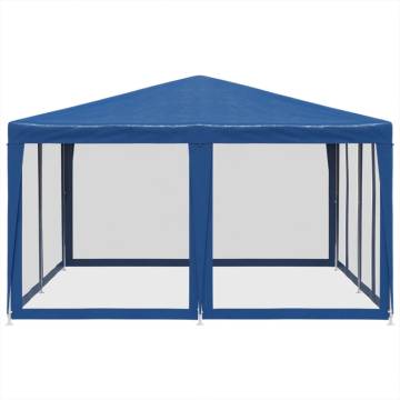  Party Tent with 8 Mesh Sidewalls Blue 4x4 m HDPE