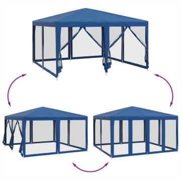  Party Tent with 8 Mesh Sidewalls Blue 4x4 m HDPE