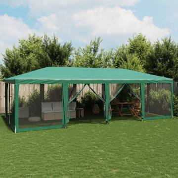  Party Tent with 12 Mesh Sidewalls Green 8x4 m HDPE