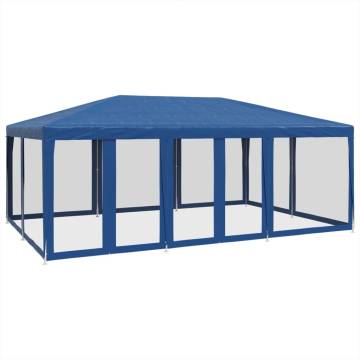  Party Tent with 10 Mesh Sidewalls Blue 6x4 m HDPE