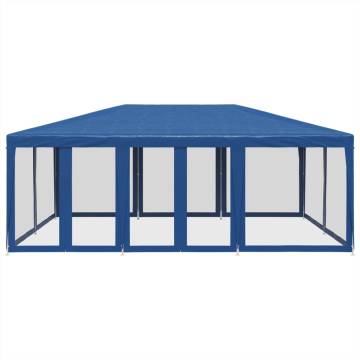  Party Tent with 10 Mesh Sidewalls Blue 6x4 m HDPE