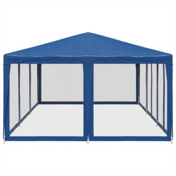  Party Tent with 10 Mesh Sidewalls Blue 6x4 m HDPE