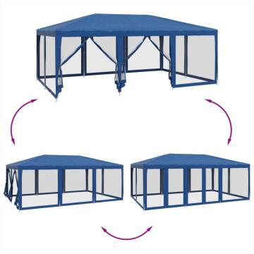  Party Tent with 10 Mesh Sidewalls Blue 6x4 m HDPE