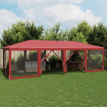  Party Tent with 12 Mesh Sidewalls Red 8x4 m HDPE