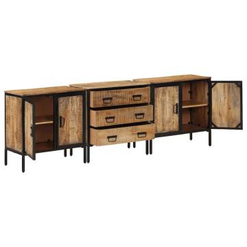  Sideboards 3 pcs 70x35x70 cm Solid Rough Wood Mango