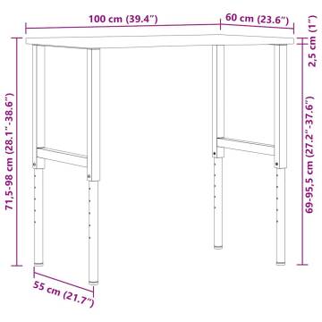  Workbench Dark Brown 100x60x(71.5-98) cm Solid Wood Oak