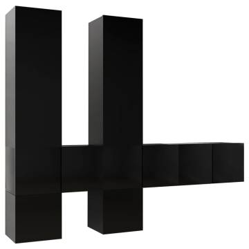 7 Piece TV Cabinet Set Black Engineered Wood