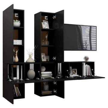 7 Piece TV Cabinet Set Black Engineered Wood