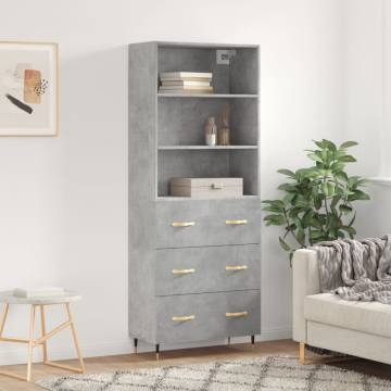 Highboard Concrete Grey 69.5x34x180 cm Engineered Wood