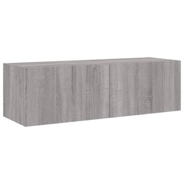 TV Wall Cabinet with LED Lights Grey Sonoma 100x35x31 cm