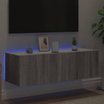 TV Wall Cabinet with LED Lights Grey Sonoma 100x35x31 cm