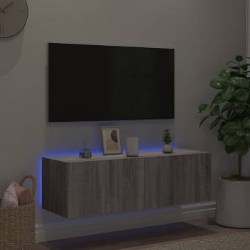 TV Wall Cabinet with LED Lights Grey Sonoma 100x35x31 cm