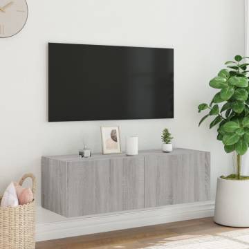 TV Wall Cabinet with LED Lights Grey Sonoma 100x35x31 cm