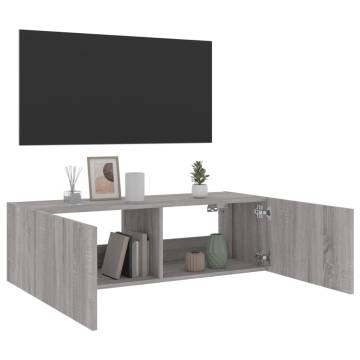 TV Wall Cabinet with LED Lights Grey Sonoma 100x35x31 cm