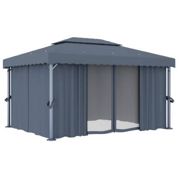 Gazebo with Curtain&LED String Lights 4x3 m Anthracite