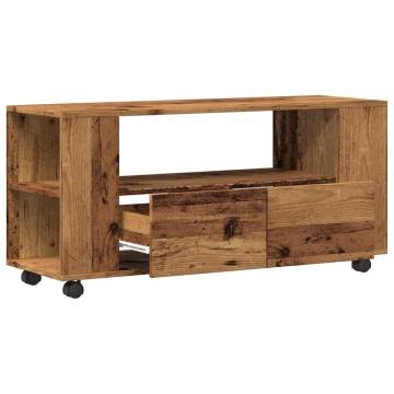  TV Cabinet with Wheels Old Wood 102x34.5x43 cm Engineered Wood