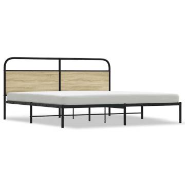  Metal Bed Frame without Mattress Sonoma Oak 180x200 cm Super King