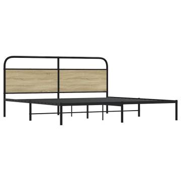  Metal Bed Frame without Mattress Sonoma Oak 180x200 cm Super King